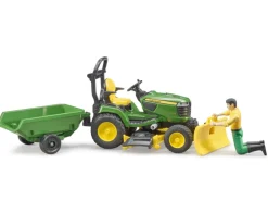 Bruder bworld John Deere Aufsitzrasenmäher, Anhänger + Gärtner