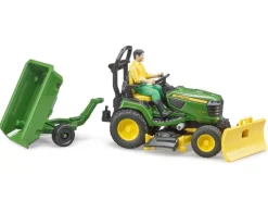 Bruder bworld John Deere Aufsitzrasenmäher, Anhänger + Gärtner
