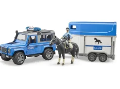 Bruder Spielzeug Land Rover Defender Polizeifahrzeug mit Anhänger u. Figuren