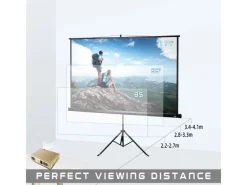 New CCLIFE Beamer Leinwand mit Stativ Inklusiv Montagematerial 99 Zoll Projektionsleinwand Rolloleinwand Heimkino Mobile