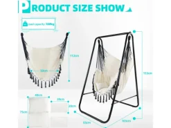 Outlet CCLIFE Hängesessel mit Gestell Kissen Hängeschaukel Hängestuhl Bis 100kg Indoor Outdoor Garten Beige