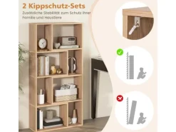 Outlet Costway Bücherregal mit 4 Ebenen Standregal mit 8 Fächern Natur