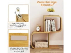 Costway Bücherregal S-förmig Aus Bambus Würfelregal mit 2 Etagen