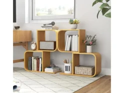 Costway Bücherregal S-förmig Aus Bambus Würfelregal mit 2 Etagen