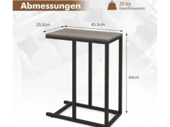 Outlet Costway Beistelltisch C-Form Sofatisch mit Metallgestell Grau