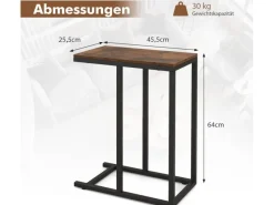 Costway Beistelltisch C-Form Sofatisch mit Metallgestell