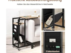 Costway Beistelltisch C-förmig mit Ladestation Sofatisch