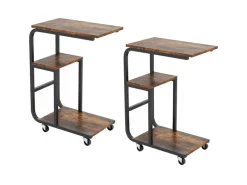 Costway Beistelltisch 2er Set Sofatisch mit Rollen C-Form Kaffeetisch