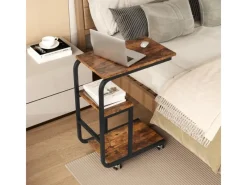 Costway Beistelltisch 2er Set Sofatisch mit Rollen C-Form Kaffeetisch