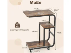 Costway Beistelltisch 2er Set Sofatisch mit Rollen C-Form Kaffeetisch