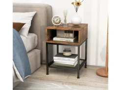 Discount Costway Beistelltisch Im Industriedesign Nachttisch mit Stauraum Braun