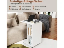 Outlet Costway Beistelltisch mit Rollen Sofatisch C-Form Nachttisch Weiß