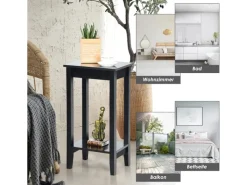 Costway Beistelltisch mit Regal 2-Stöckiger & 4 Massivholzbeinen Black