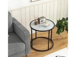 Costway Beistelltisch Runder Sofatisch mit Glasplatte 50 x 50 x 50 cm