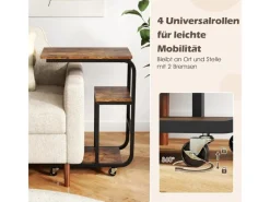 Costway Beistelltisch Sofatisch mit Rollen C-Form 3 Ebenen Kaffeetisch