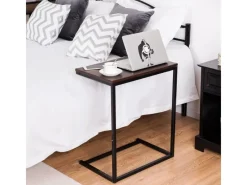 Costway C-förmig Beistelltisch Laptoptisch Metall 55x35x65cm Braun
