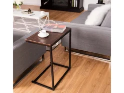 Costway C-förmig Beistelltisch Laptoptisch Metall 55x35x65cm Braun