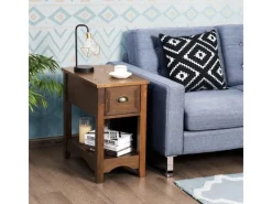 Clearance Costway 2er Set Beistelltisch mit Schublade und Ablage braun Gelb