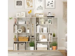 Discount Costway Geometrische Holzregal Bücherregal mit Kippsicherungen Weiß