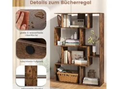 Outlet Costway Geometrische Holzregal Bücherregal mit Kippsicherungen Braun