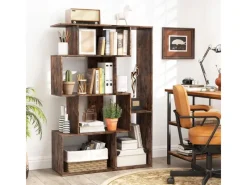 Outlet Costway Geometrische Holzregal Bücherregal mit Kippsicherungen Braun