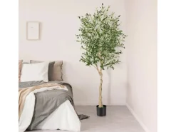 Costway Künstliche Olivenbaum mit Blättern & 72 Früchten Grün 180 cm