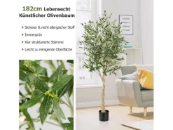 Costway Künstliche Olivenbaum mit Blättern & 72 Früchten Grün 180 cm