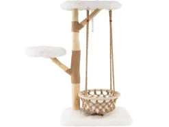 Sale Costway Kratzbaum Holz mit Hängekorb Seil Echten Holzästen 123 cm Weiß