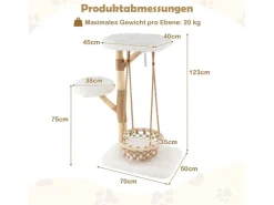 Sale Costway Kratzbaum Holz mit Hängekorb Seil Echten Holzästen 123 cm Weiß