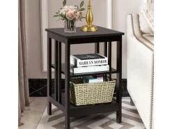 Clearance Costway Nachttisch 3 Ebenen Beistelltisch Nachtschrank Braun