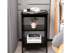 Clearance Costway Nachttisch 3 Ebenen Beistelltisch Nachtschrank Braun