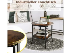 Sale Costway Runder Beistelltisch Industriell Vintagebraun 50 x 50 x 49,5cm