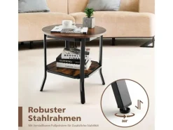 Sale Costway Runder Beistelltisch Industriell Vintagebraun 50 x 50 x 49,5cm