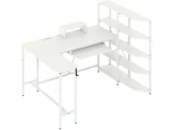 Costway Schreibtisch L-Form mit Ladestation & Bücherregal