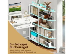 Costway Schreibtisch L-Form mit Ladestation & Bücherregal