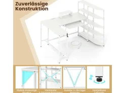 Costway Schreibtisch L-Form mit Ladestation & Bücherregal