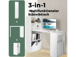 Hot Costway Schreibtisch mit Bücherregal 122 x 56 x 122 cm Weiß