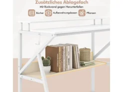 Best Costway Schreibtisch mit Monitorständer PC-Tisch mit Regal Weiß
