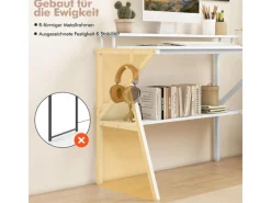 Best Costway Schreibtisch mit Monitorständer PC-Tisch mit Regal Weiß
