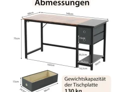 Costway Schreibtisch mit 2 Schubladen Großer PC-Tisch Zuhause