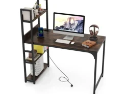 Sale Costway Schreibtisch mit Ladestation Braun