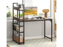 Sale Costway Schreibtisch mit Ladestation Braun