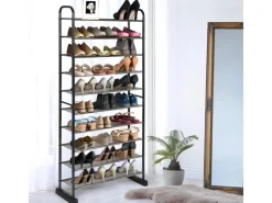 Costway Schuhregal mit 10 Ebenen mit Abnehmbarem Regal Schwarz