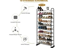 Costway Schuhregal mit 10 Ebenen mit Abnehmbarem Regal Schwarz
