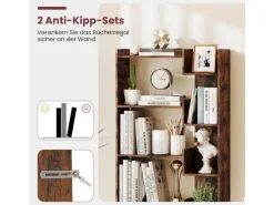 Outlet Costway 6-stöckiges Bücherregal Holzregal mit 2 Kippsicherungen Braun