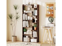 Outlet Costway 6-stöckiges Bücherregal Holzregal mit 2 Kippsicherungen Braun