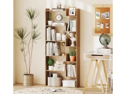 Clearance Costway 6-stöckiges Bücherregal Holzregal mit 2 Kippsicherungen Natur