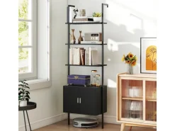 Best Costway 5-Stöckiges Leiterregal Bücherregal 60 x 35 x 184cm Schwarz