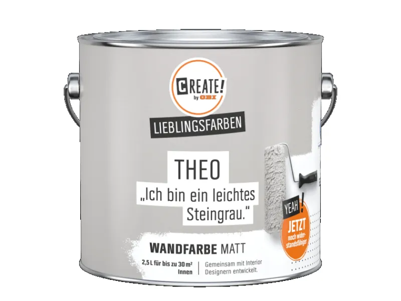 Best CREATE! by OBI Wandfarbe Lieblingsfarbe Theo Matt 2,5 l Steingrau