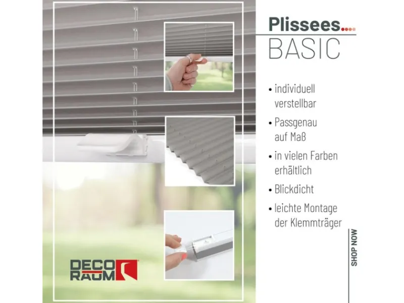 New Deco-Raum Plissee Basic ohne Bohren 55x150cm Blickdicht Klemmfix Grau